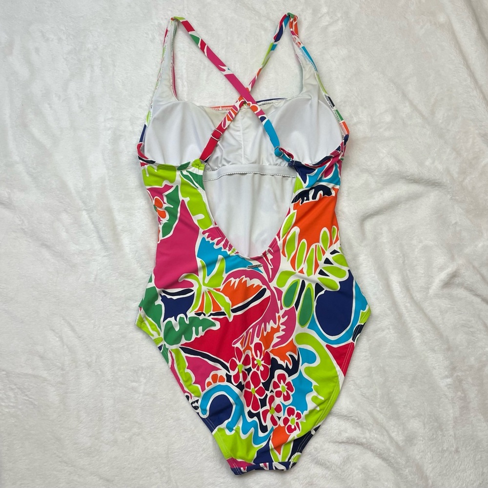 NAUTICA Tropical Open Back Criss Cross Vibrant One Piece Bathing Suit - Picture 5 of 16